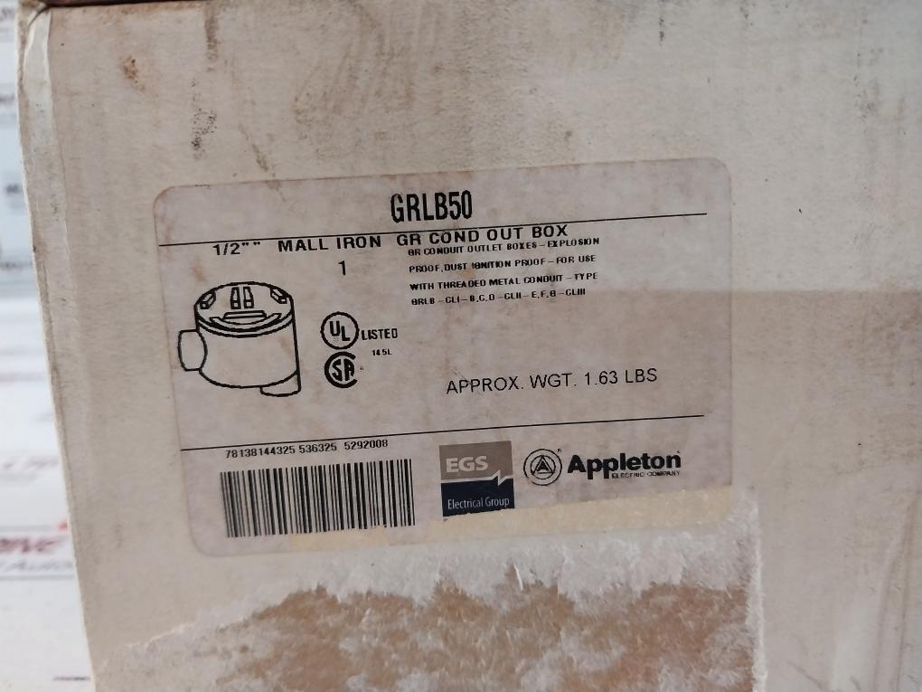 Appleton Grlb50 Explosion Proof Conduit Outlet Box 1/2" Gr Type Lb