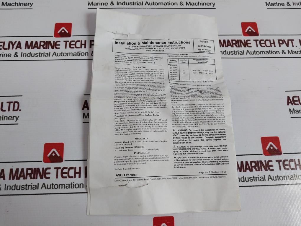 Asco 8214g236 Red-hat Ii 2-way Solenoid Valve, 3/4" 5 Psi Shutoff Valve