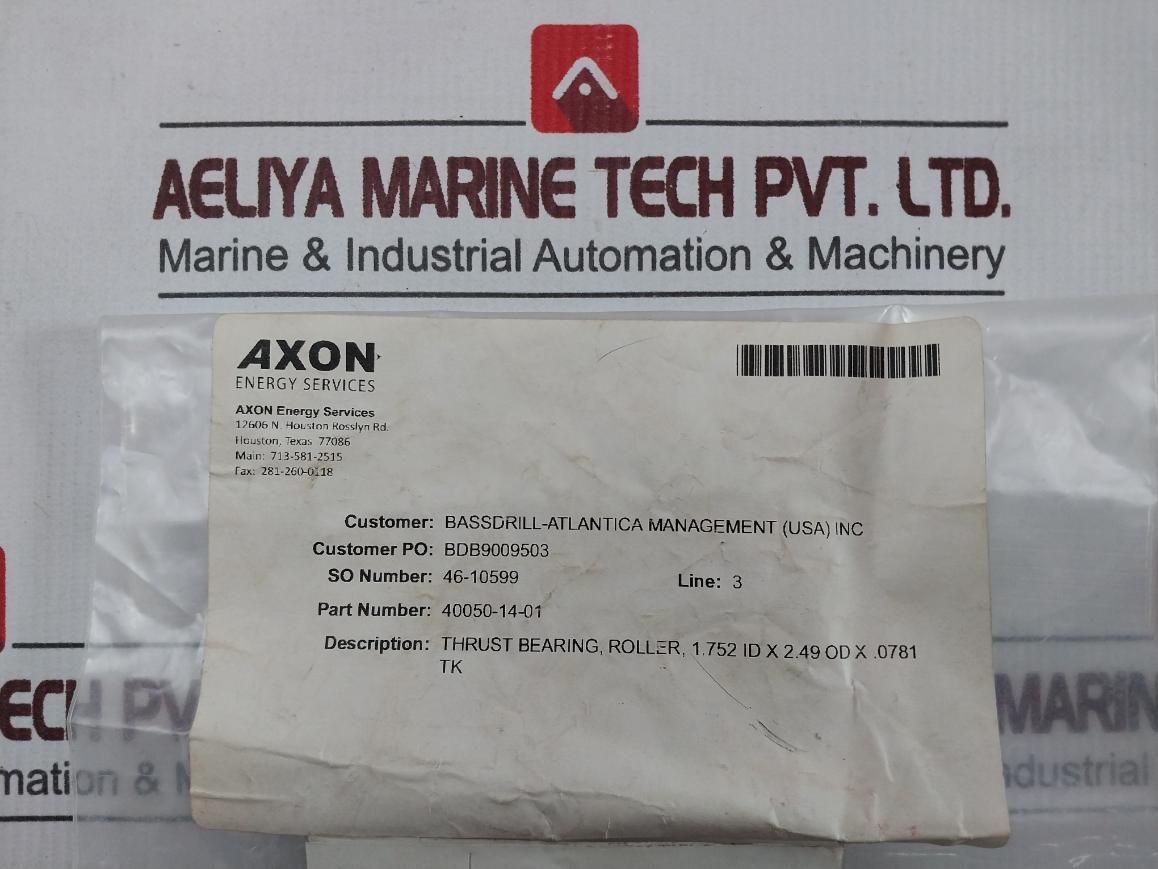 Axon 40050-14-01 Thrust Roller Bearing 1.752 Id X 2.49 Od X .0781 Tk