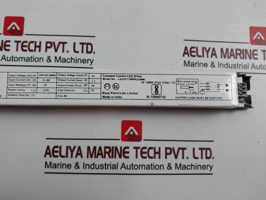 Bajaj Ld33V1100Pa Constant Current Led Driver 240V 50/60Hz 0.180A 33V (22Mm)