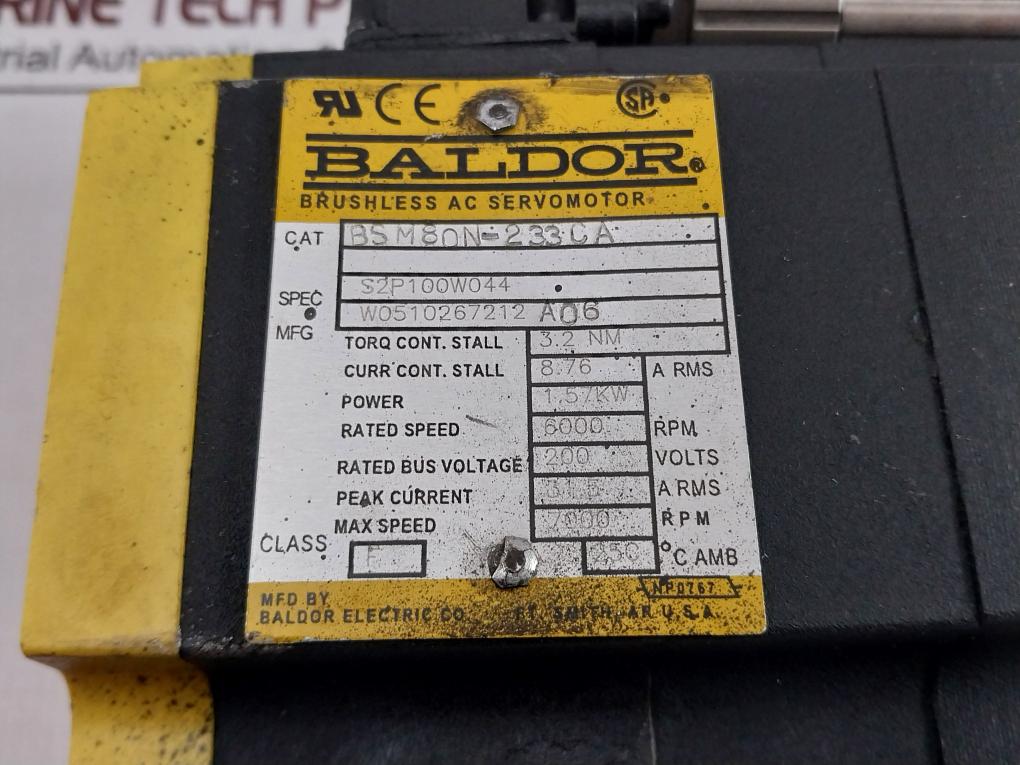 Baldor Bsm80N-233Ca Brushless Ac Servo Motor S2P100W044 6000Rpm 25° C Amb