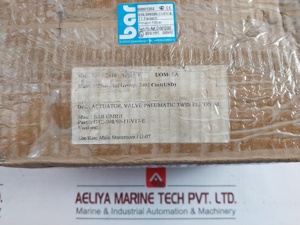 Gte-098/090-11-v17-e Pneumatic Twin Piston Valve Actuator 10Bar 110°C Bar