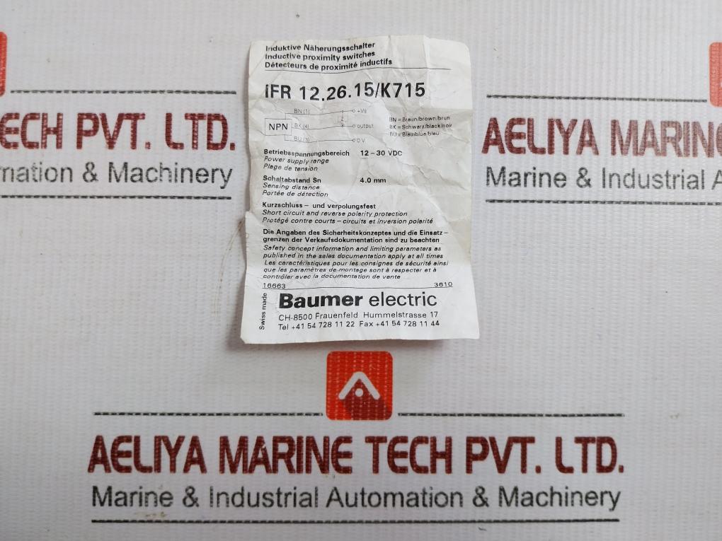 Baumer Electric Inductive Proximity Switch 12-30 Vdc Ifr 12.26.15/K715