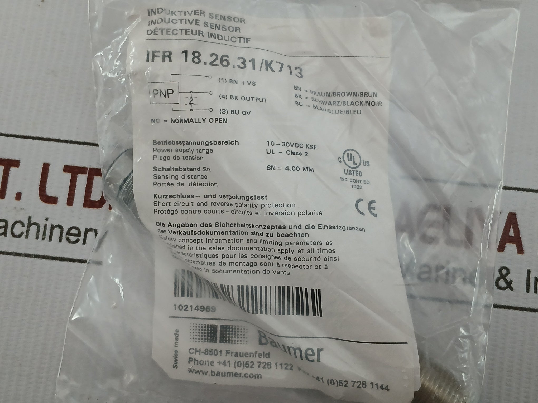 Baumer Inductive Sensor Set 10-30Vdc Part No Ifr 18.26.31/K713
