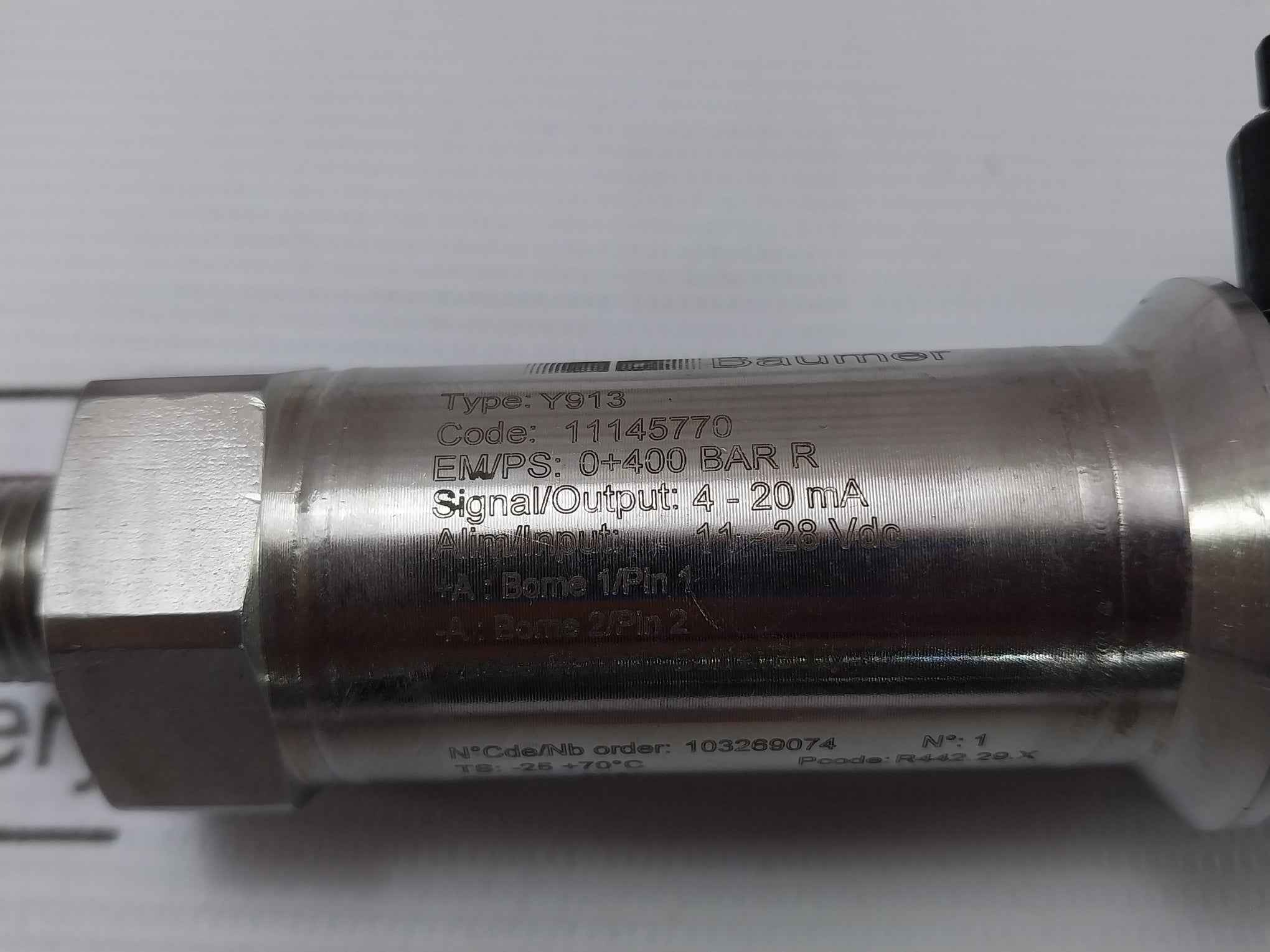 Baumer Y913 Pressure Transmitter 4–20 Ma 11-28 Vdc 11145770