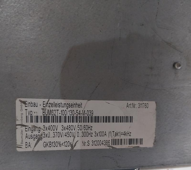 Baumuller Bum62t-100/130-54-m-039 Servo Drive Type Built-in Single Power Unit