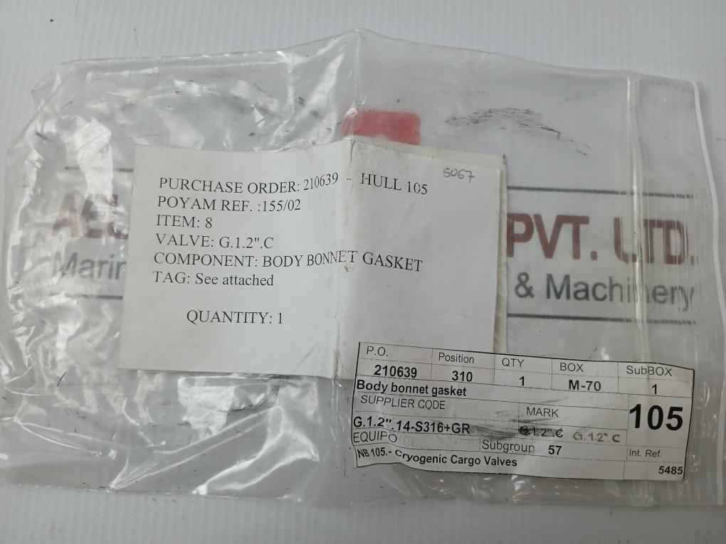 Body Bonnet Gasket G.1.2".14-s316+Gr Poyam