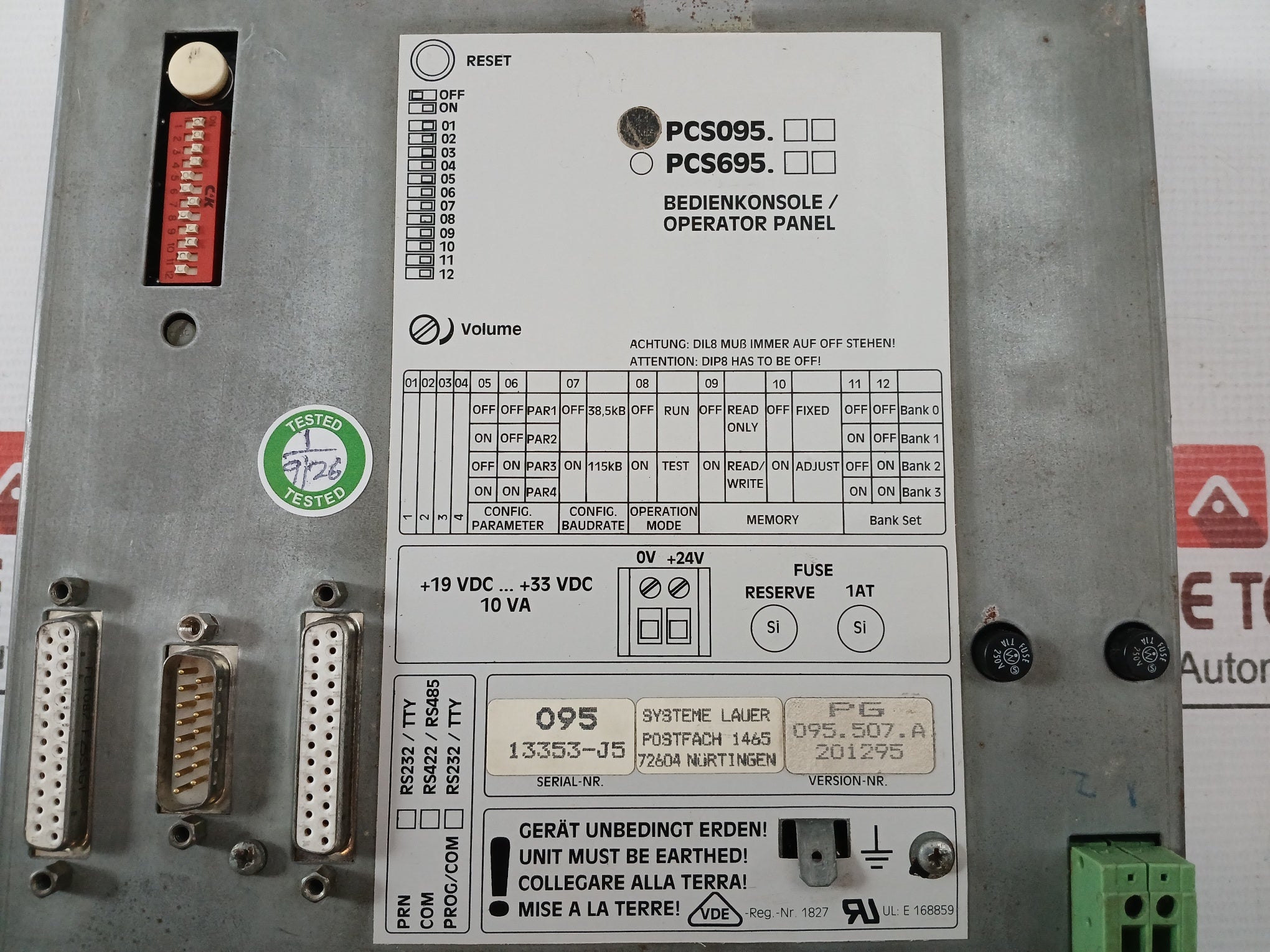 Bosch Bt095 Operator Panel 19-33 Vdc 10Va Ver Pg 095.507.A Pcs095