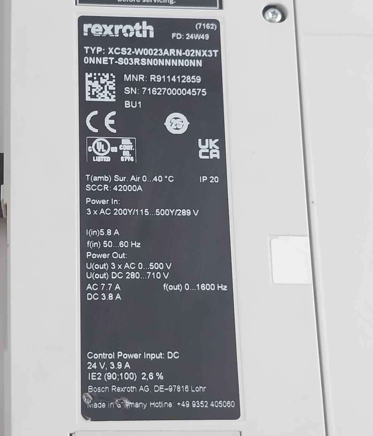 Bosch Rexroth Xcs2-w0023Arn-02Nx3T0Nnet-s03Rsn0Nnnn0Nn Ctrlx Drive Ip20