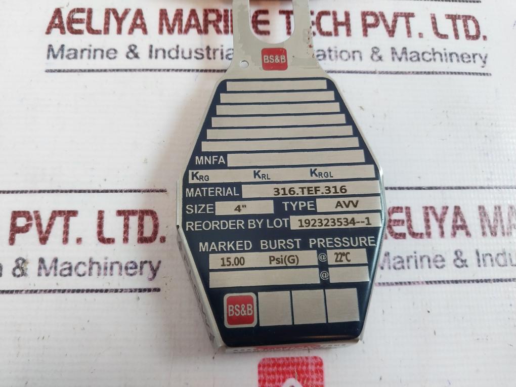 BS & B AVV 4" Rupture Disc 15.00 PSI(G) @ 22°C