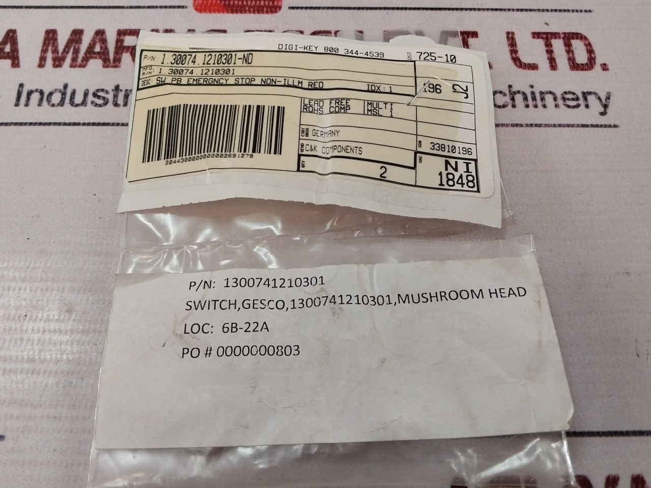 C & K Components 1300741210301 Red Switch