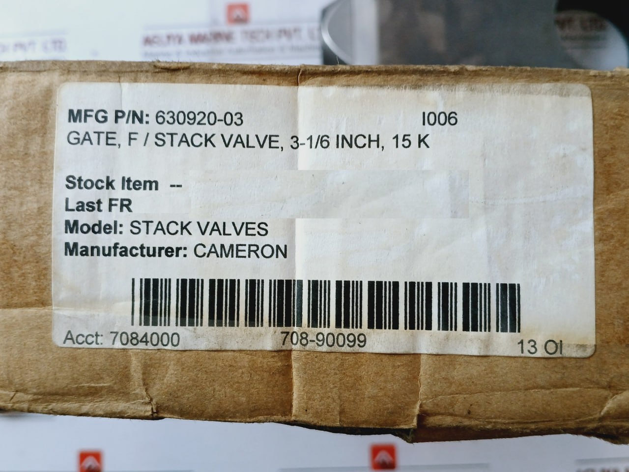 Cameron 630920-03 Gate For Stack Valve 3-1/16 Inch Rev 01 15,000 Psi