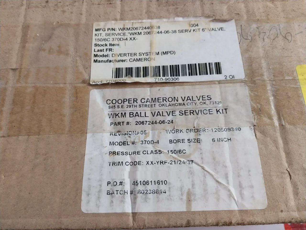 Cameron 2067244-06-24 Wkm Ball Valve Service Kit 6" 2079577-01