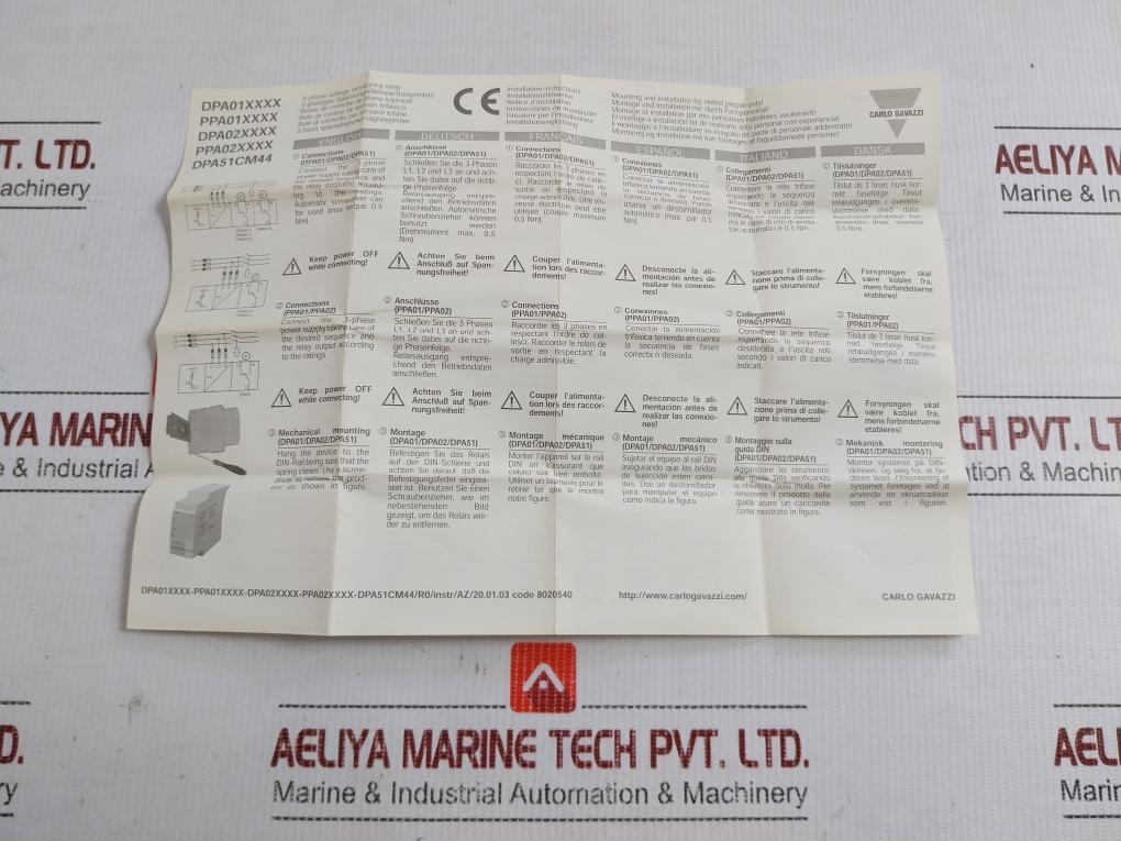 Dpa51Cm44 3-phase Voltage Monitoring Relay Carlo Gavazzi 208-480Vac 50-60 Hz