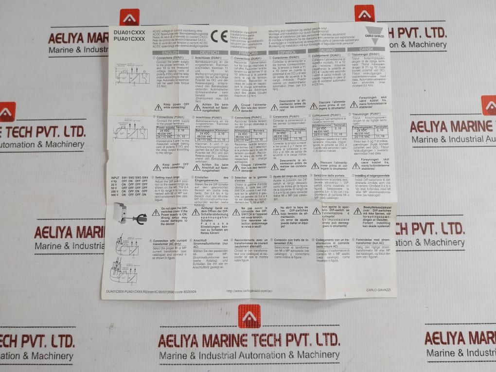 Carlo Gavazzi Ip20 Ac/Dc Voltage Or Current Monitoring Relay Pua01Cb23500V