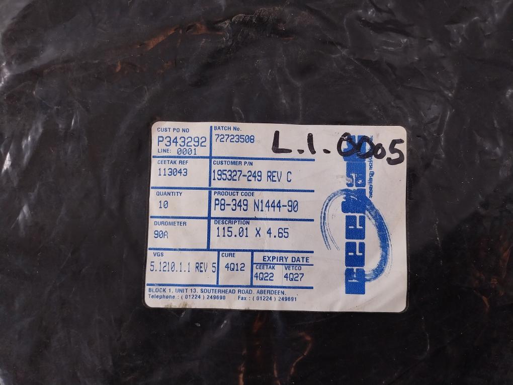 Lot of 10X CEETAK 195327-249 Backup O-Ring Rev: C (10 Bags)