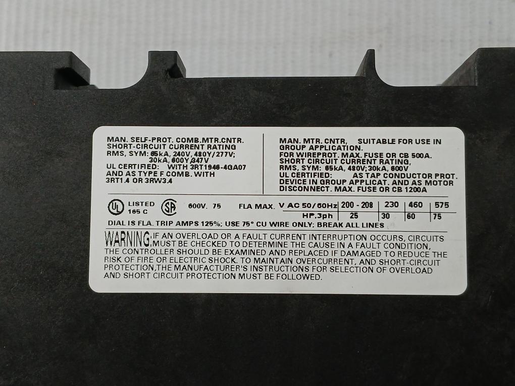 Circuit Breaker 3Rv1041-4Ka15 Siemens 50/60Hz 600V