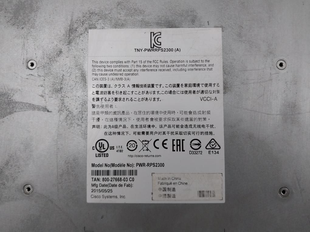 Cisco Redundant Power System 100-240V 10-5A 50-60Hz Part No Pwr-rps2300