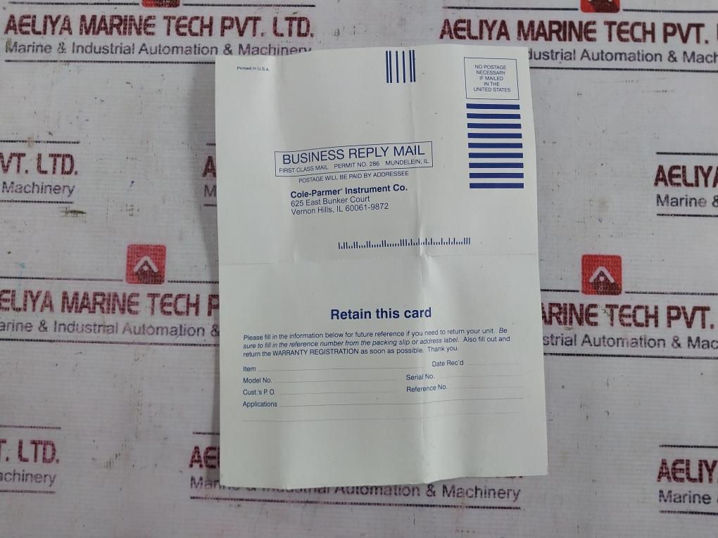 Cole-parmer Mr3A01Svvt-cp Flowmeter 100 Psig/690 Kpa 150°F/65°C Max