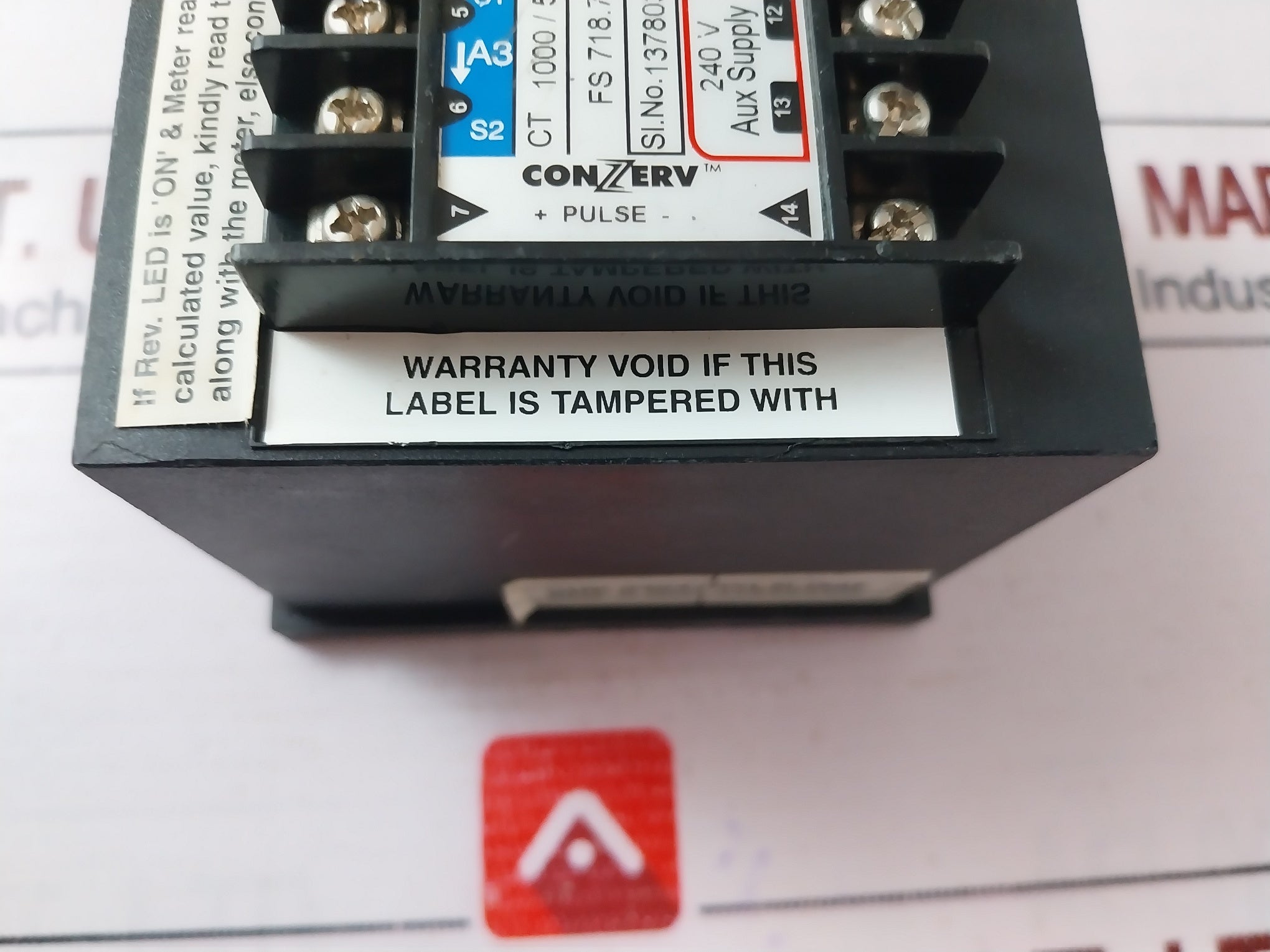 Conzerv Dm 5240 True Rms 3 Phase Meter Ct 250/5A Aux 240V Fs 179.69 Kwh