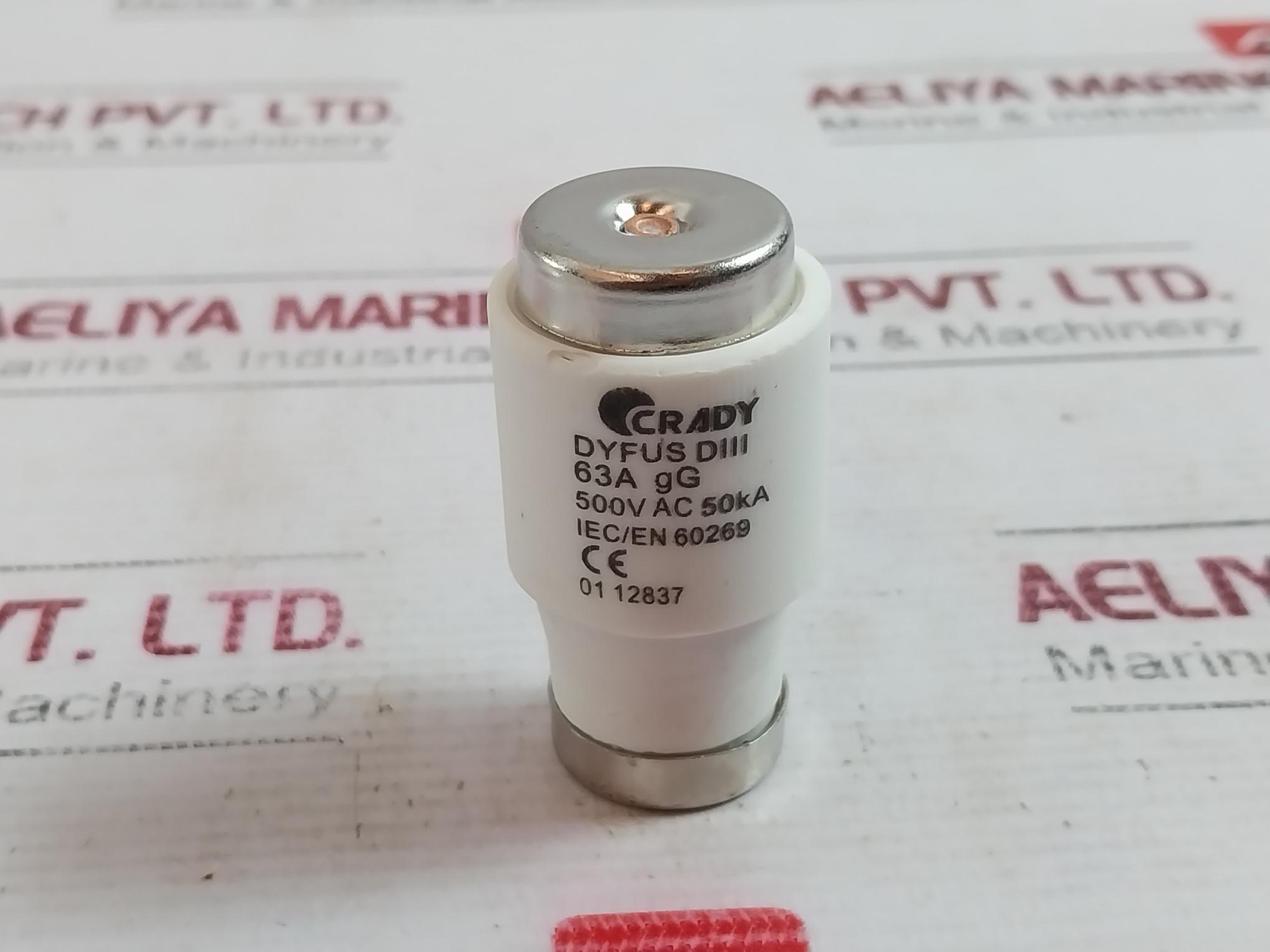 Lot of 10X CRADY DYFUS DIII Bottle Fuse 63A gG 500VAC 50KA IEC/EN 60269
