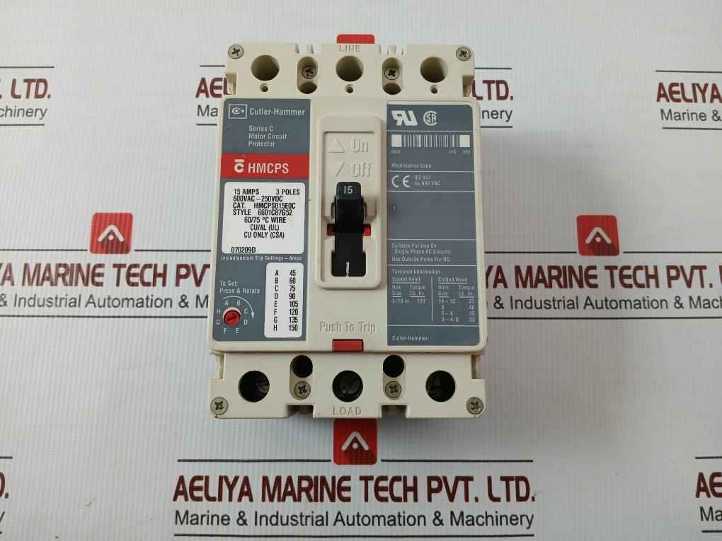 Cutler-hammer 250Vdc 3 Pole Hmcps015E0C Motor Circuit Protector