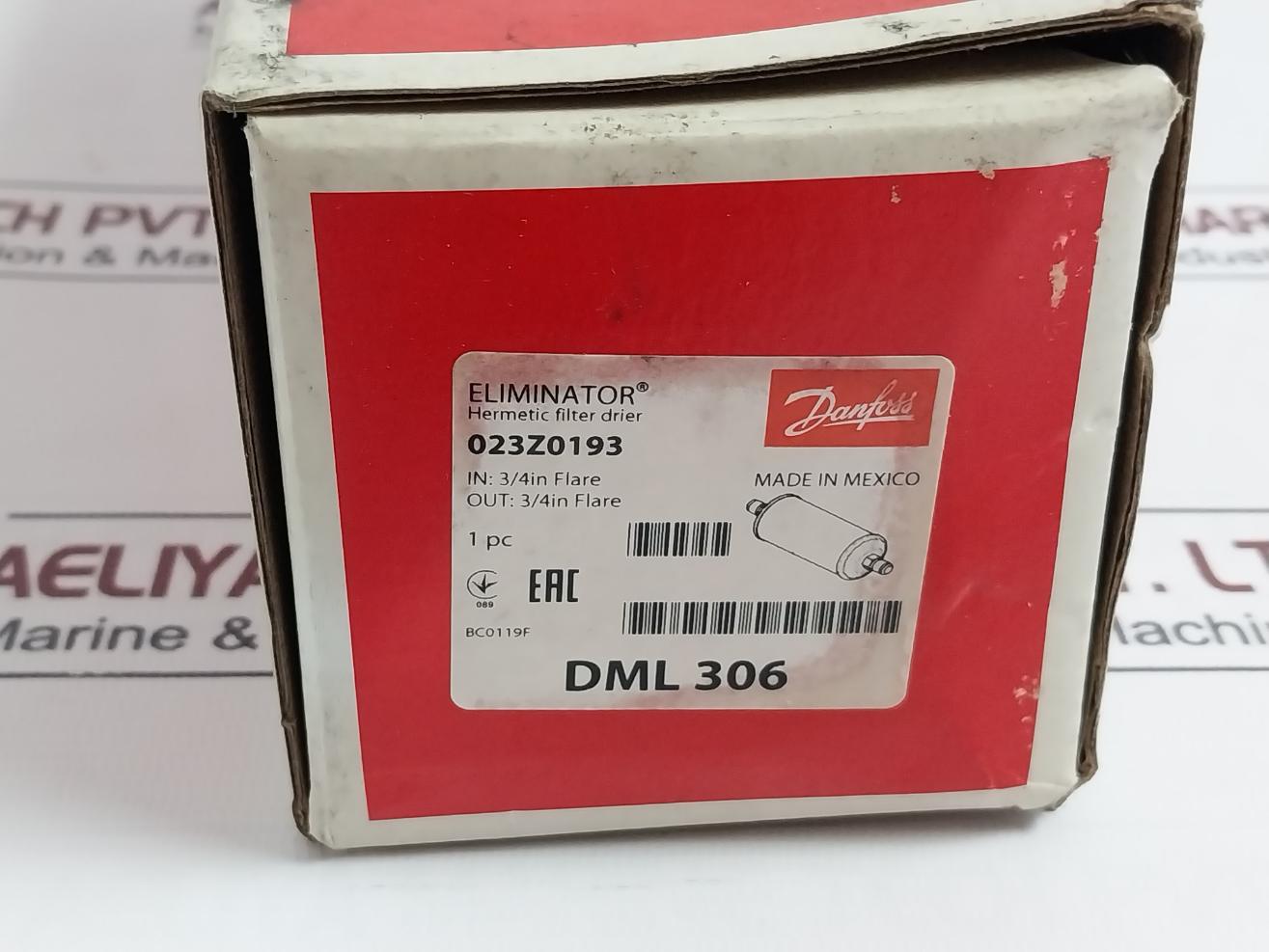 Danfoss Dml 306 Eliminator Hermetic Filter Drier 667 Psig/46 Bar