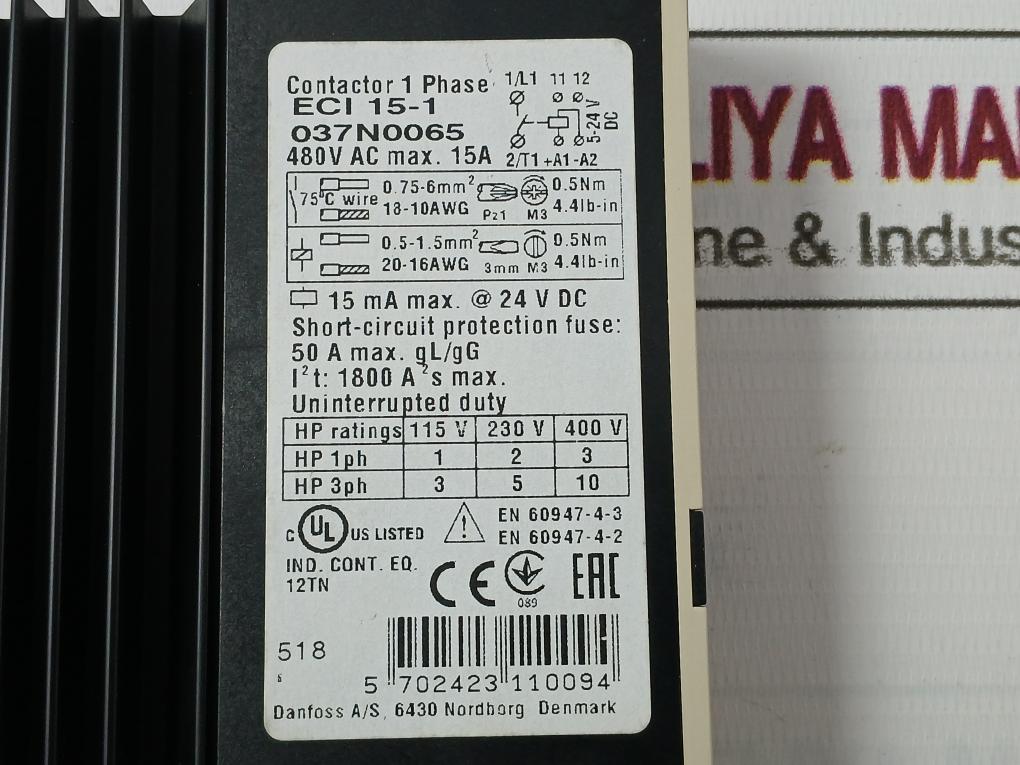 Danfoss Eci 15-1 Electronic Contactor 1 Phase En 60947-4-3