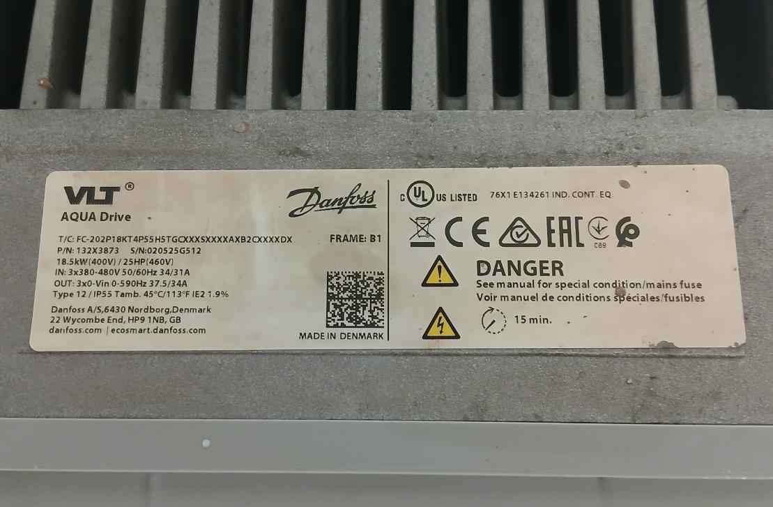 Danfoss Fc-202P18Kt4P55H5Tgcxxxsxxxxaxb2Cxxxxdx Vlt Aqua Drive 132X3873