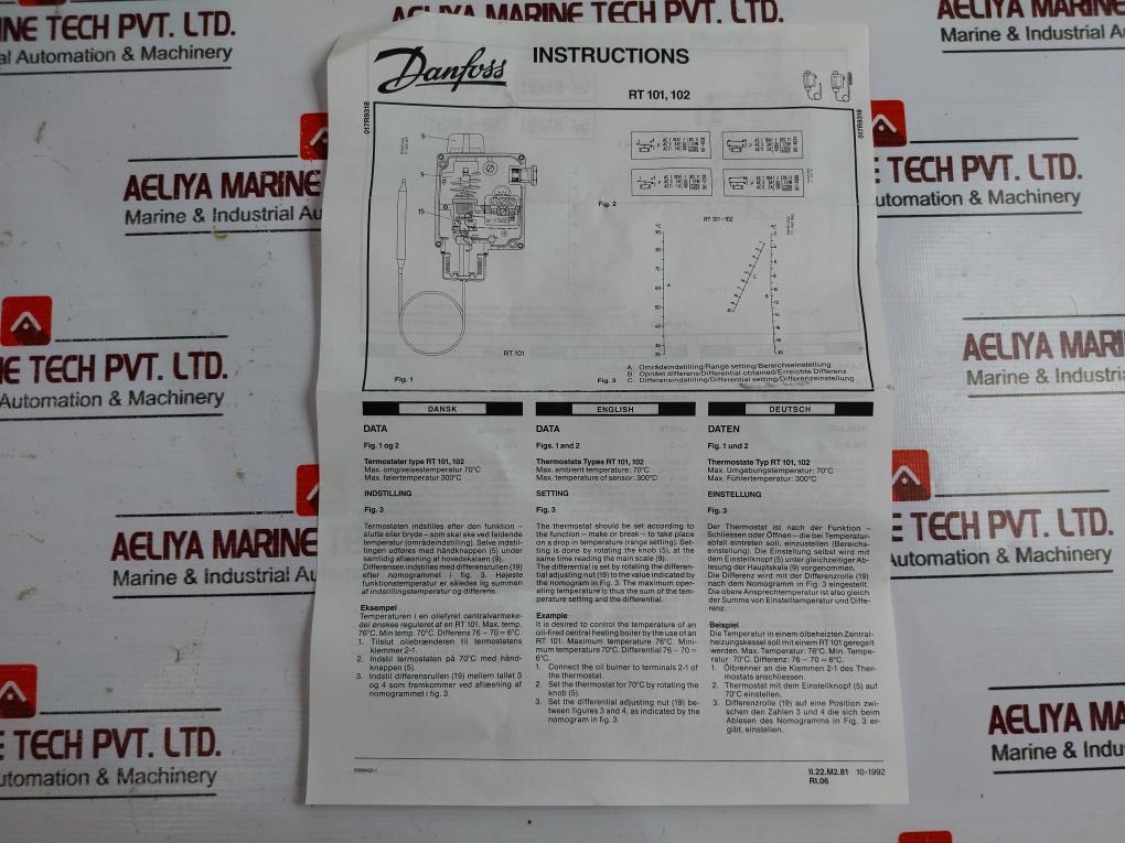 Danfoss Rt101 Thermostat 017-500366 Temperature Range 25-90C
