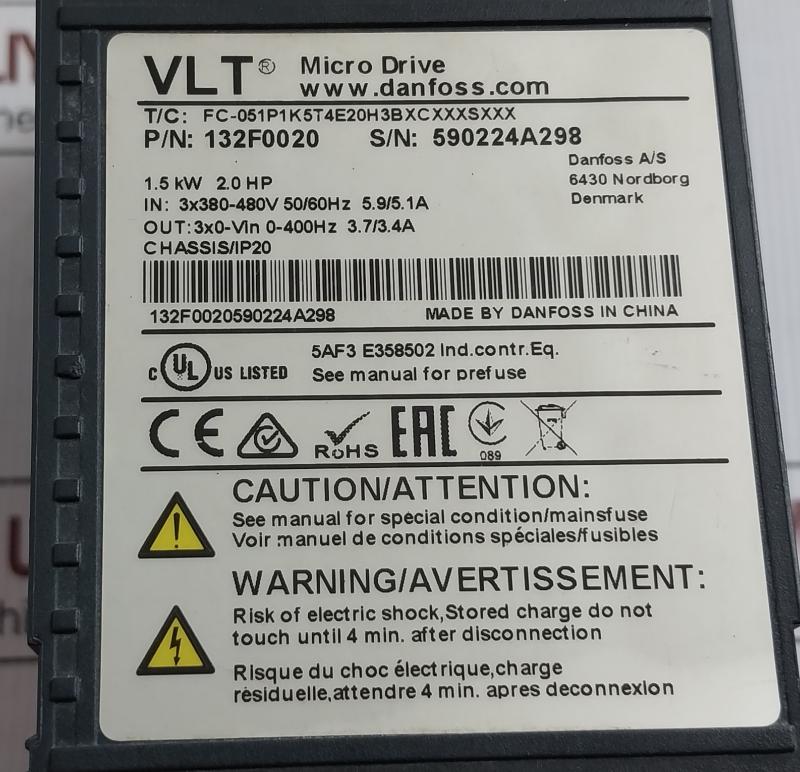 Danfoss Vlt Micro Drive Fc-051P1K5T4E20H3Bxcxxxsxxx