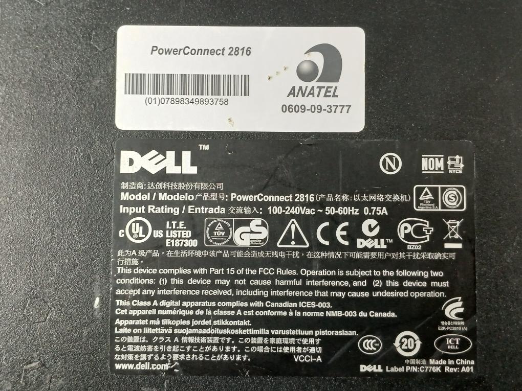 Dell Powerconnect 2816 Ethernet Network Switch 100-240Vac 50-60Hz 0.75A