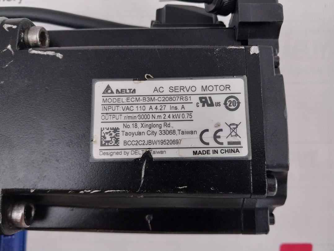 Delta Ecm-b3M-c20807Rs1 Ac Servo Motor Nmrv 110 Vac 4.27 A 3000 Rpm 0.75 Kw