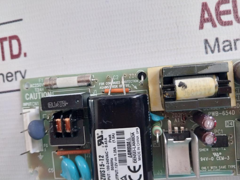 Densei-lambda Pwb-654D Power Supply Board Smew S70-t Zws15-12 100-240Vac 0.45A
