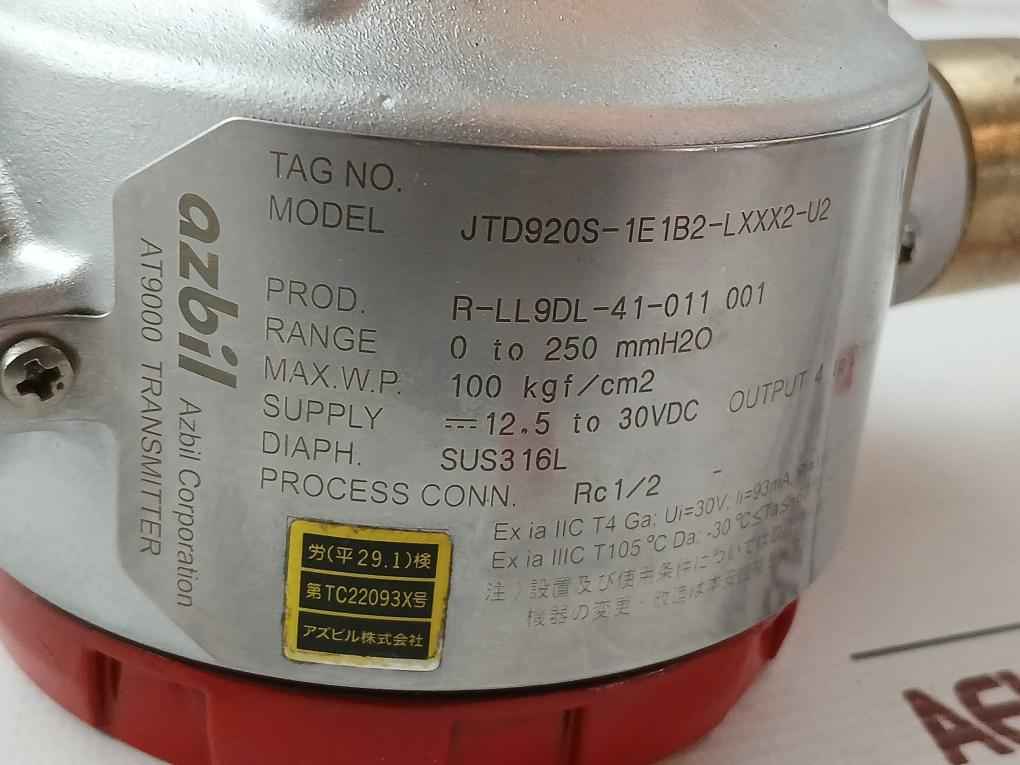 Differential Pressure Transmitter Azbil Jtd920S-1E1B2-lxxx2-u2 100 Kgf/ Cm2