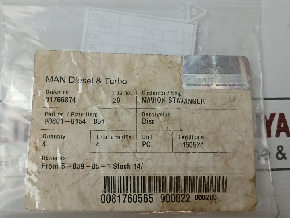 Disc 90801-0154 851 Man Diesel & Turbo