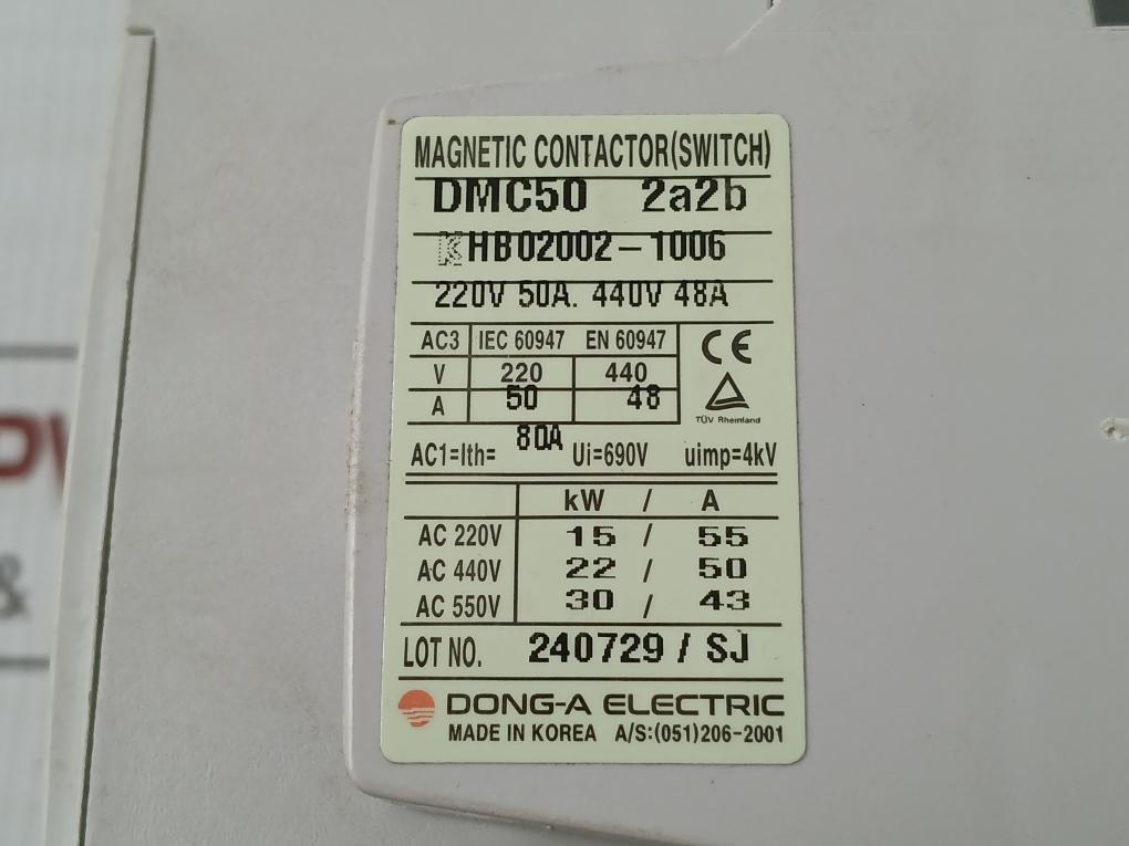 Dmc50 2A2B Dong-a Electric Magnetic Contactor