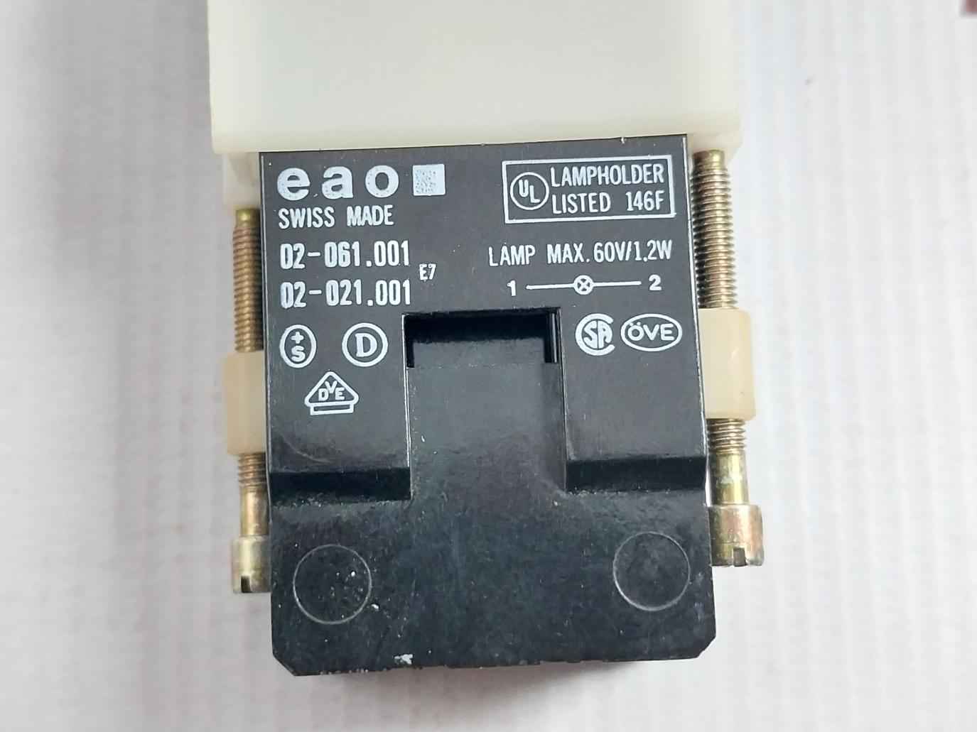 Eao 02-061.001 Panel Mounting Lamp Holder/actuator 60v/1-2w