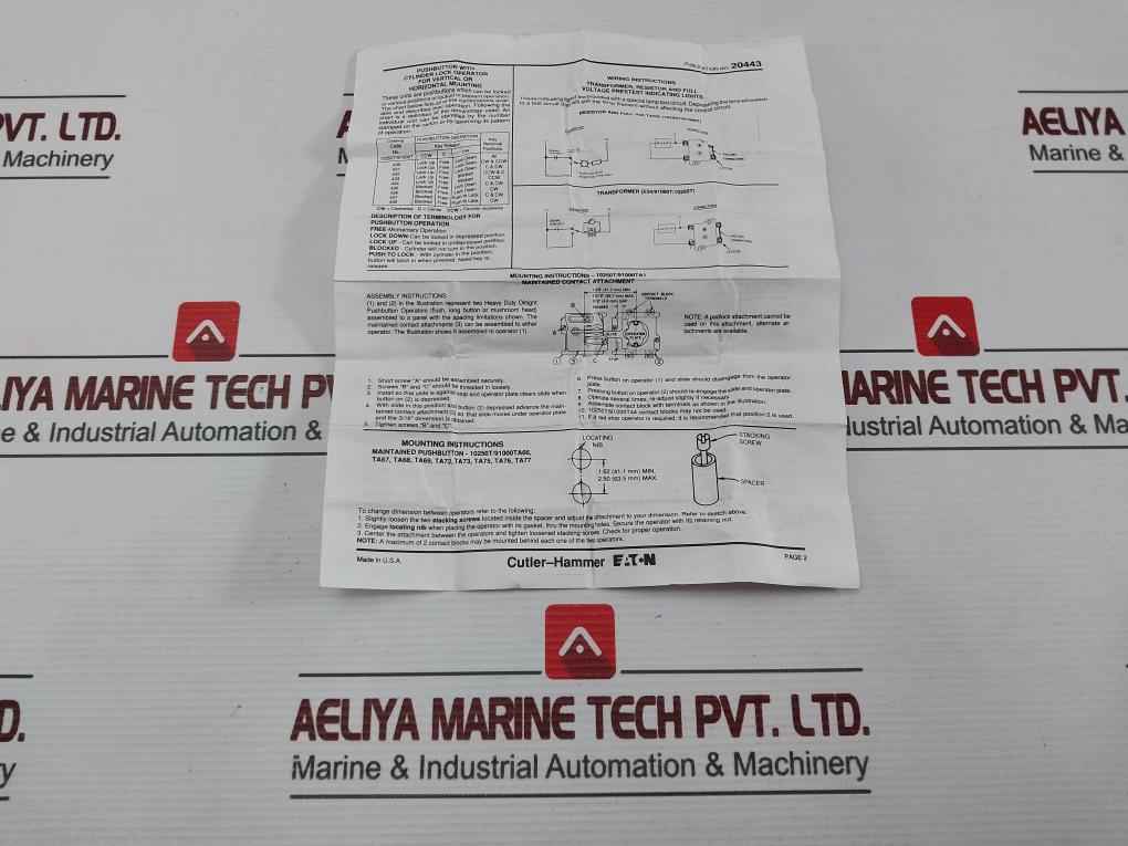 Eaton 10250T181N Pushbutton With Cylinder Lock Operator 120Vac