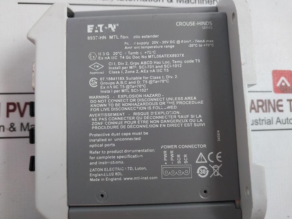 Eaton 8937-hn Mtl Fibre Optic Extender 20V-30Vdc 85Ma-74Ma Max