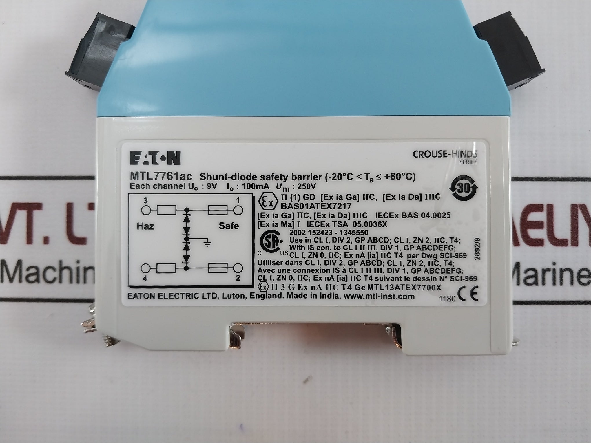 Eaton Mtl7761Ac Crouse-hinds Series Shunt-diode Safety Barrier 100 Ma 250V/120V