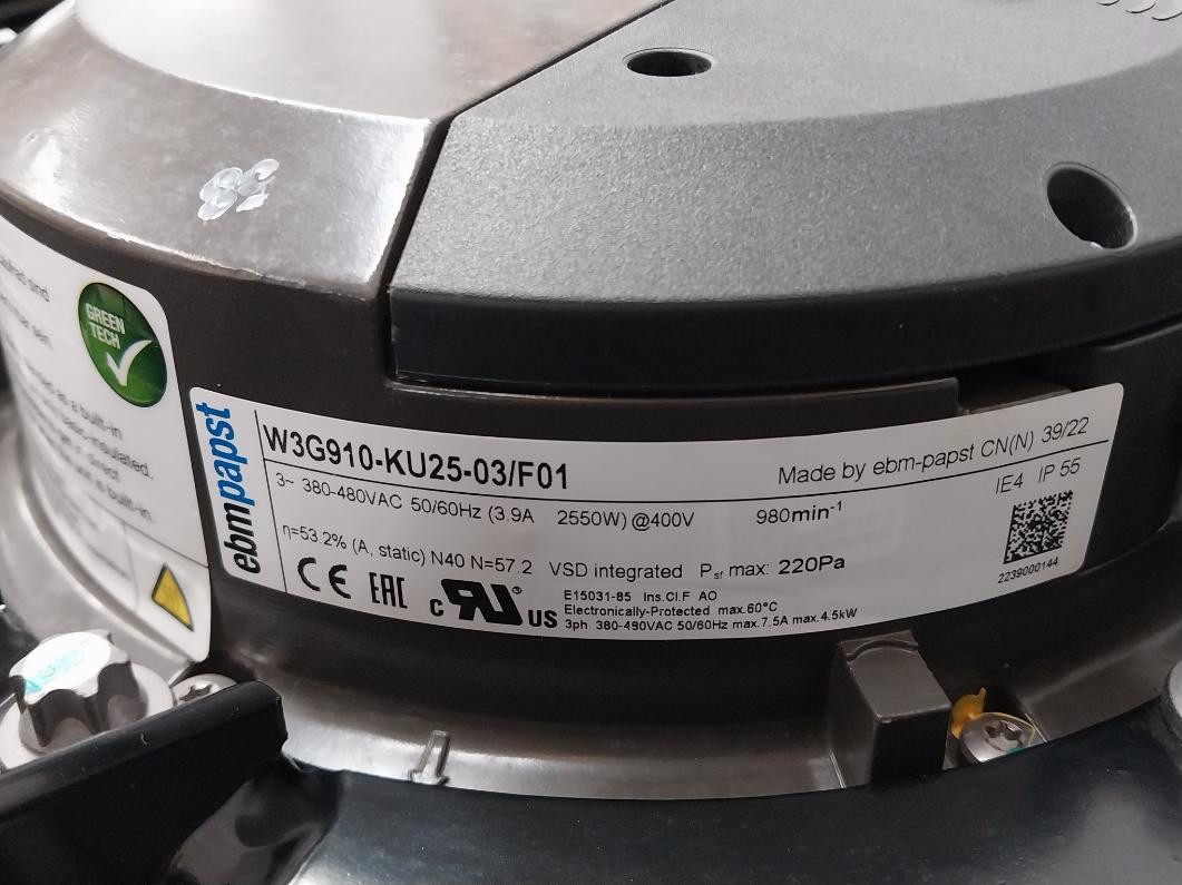 Ebm-papst Axial Fan With Fan Coil 380-480Vac 50/60Hz Part No. W3G910-ku25-03/F01