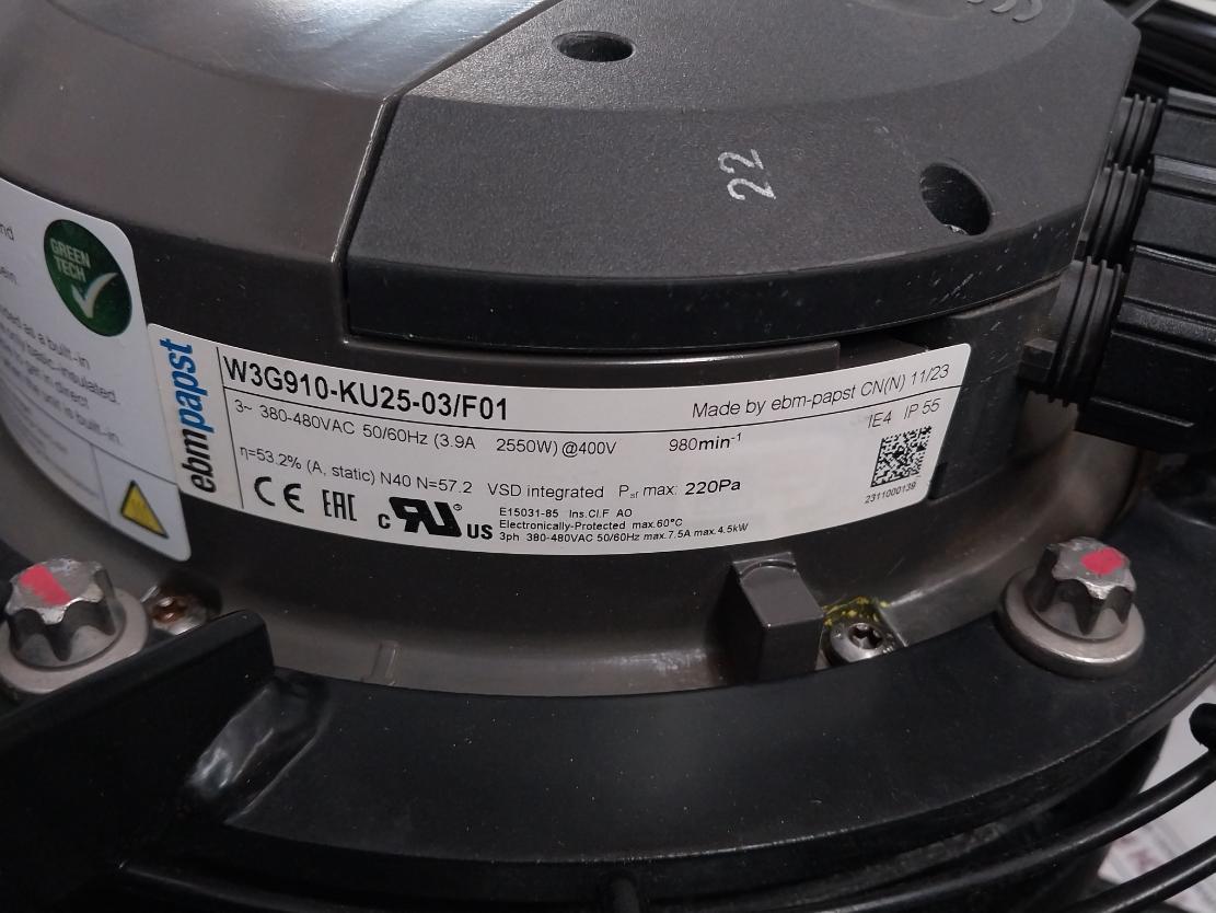 Axial Cooling Fan 50/60Hz 3.9A 2550W Brand Ebm-papst W3G910-ku25-03/F01