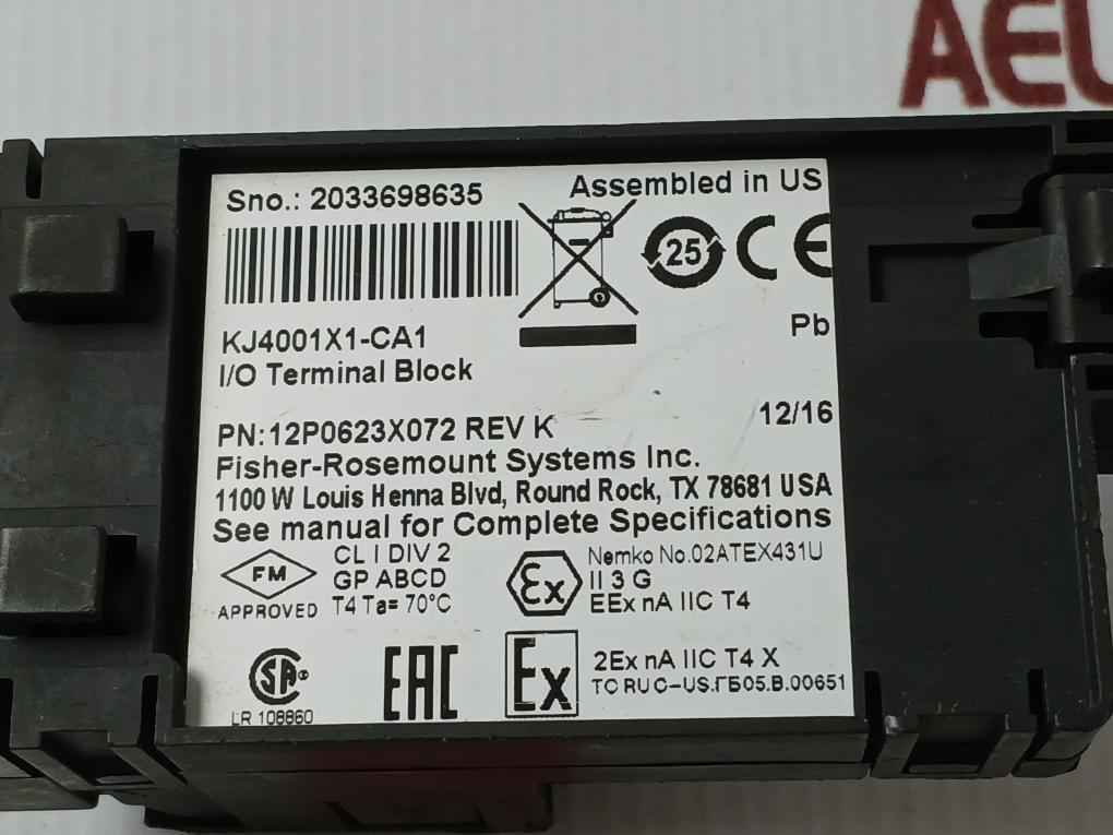 Emerson 12p0623x072 I/o Terminal Block