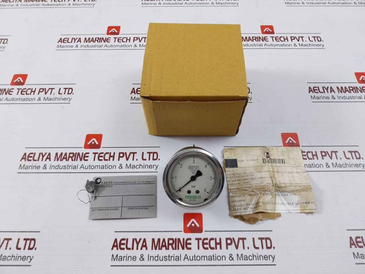 Famabras 14105-1 Manometer Pressure Gauge 0-6 Bar Stainless Steel