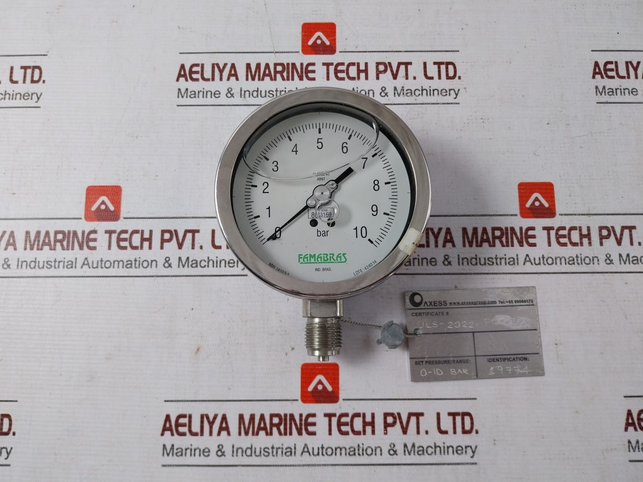 Famabras 14105-1 Pressure Gauge 0-10 Bar Class A1