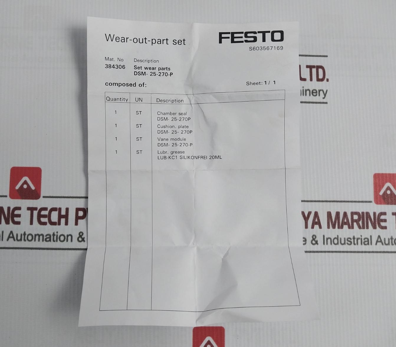 Festo 384306 Wear-out-part Set Chamber Seal,Cushion Plate,Vane,Lub-kc1 Grease