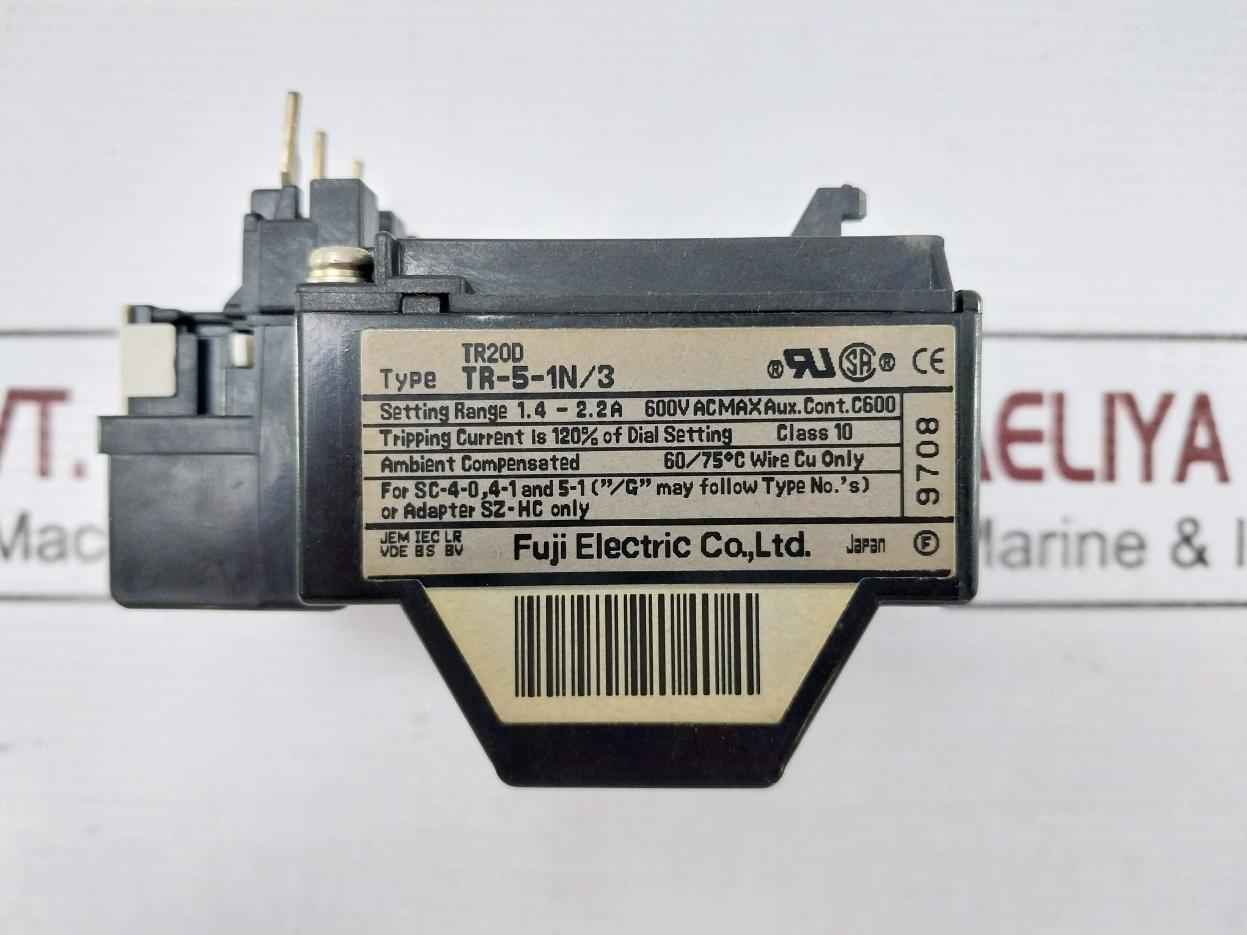 Fuji Electric Tr-5-1N/3 Thermal Overload Relay Tr20D Tr20Dw-m 600Vac