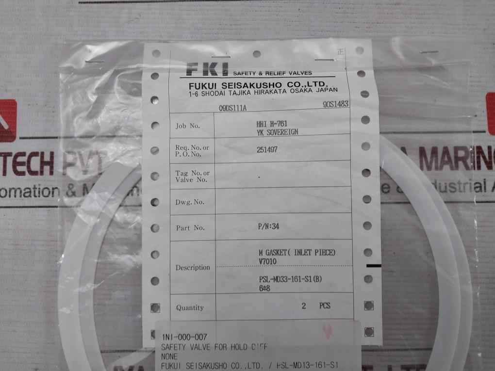 Fukui Seisakusho 34 Safety & Relief Valve M Gasket (Inlet Piece) Kit V7010