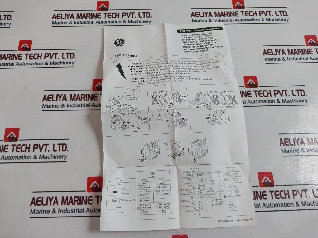 GE GPS1BHAB Manual Motor Starter 104w5352p001
